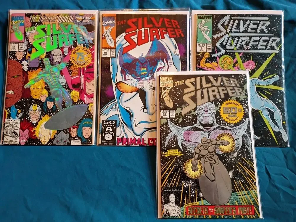 Silver Surfer Lot Of 4 Comics #3,49,50,75 VF To NM #50 1st Foil-Embossed Cover